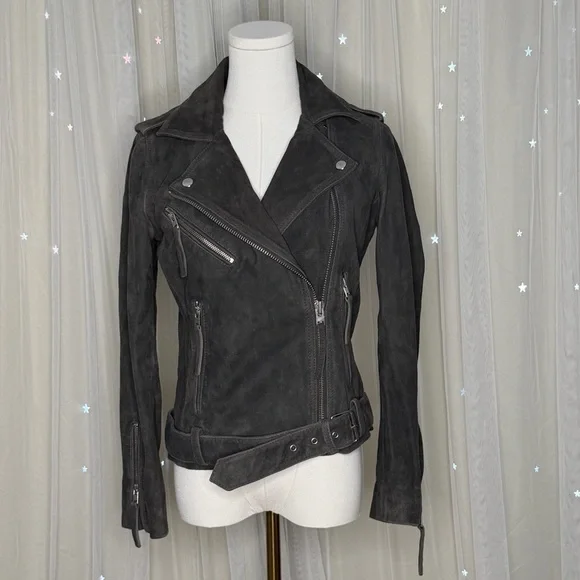 Topshop Real Leather Moto Jacket Belted Charcoal Gray - Picture 2 of 6